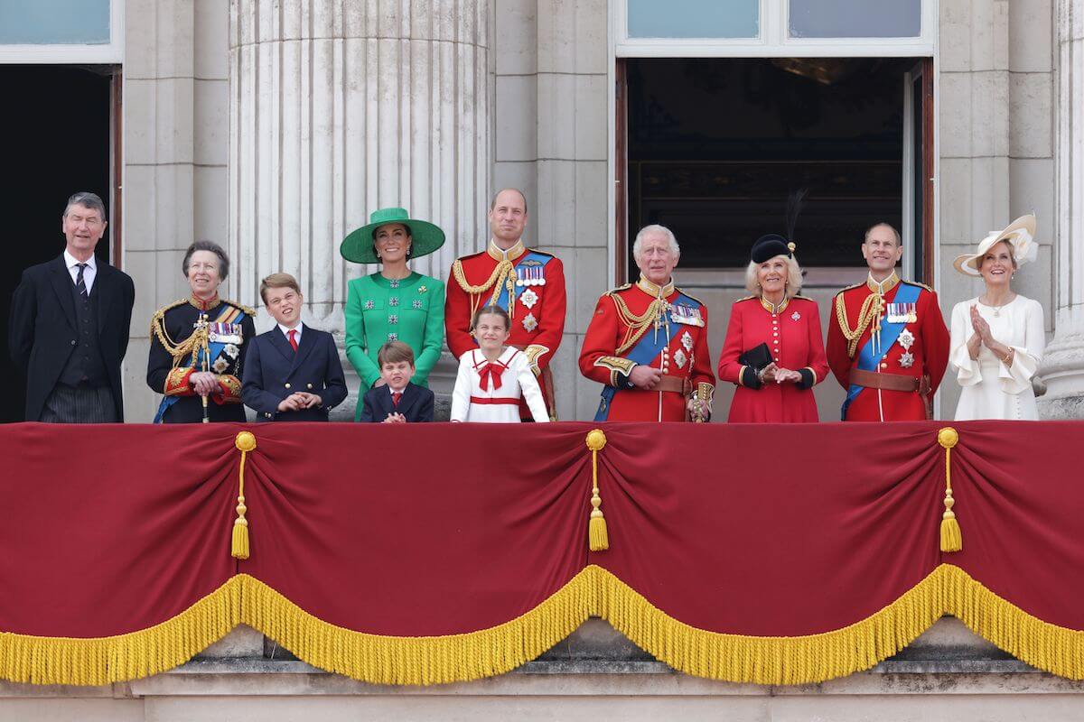 Working British royals stands on the Buckingham Palace balcony during 2023's Trooping the Colour