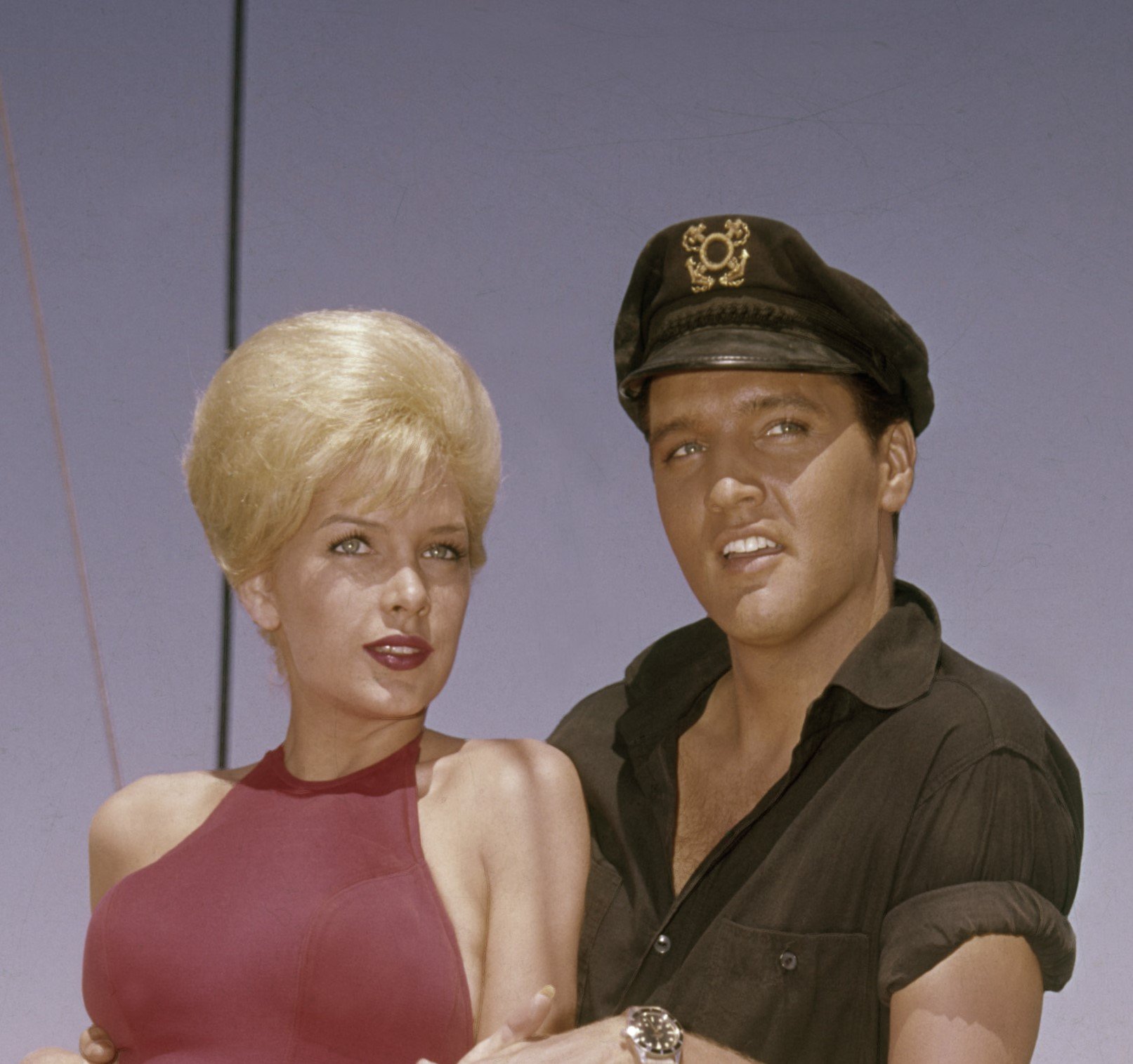 Pat Priest and Elvis Presley in a promotional image for the movie 'Easy Come, Easy Go'