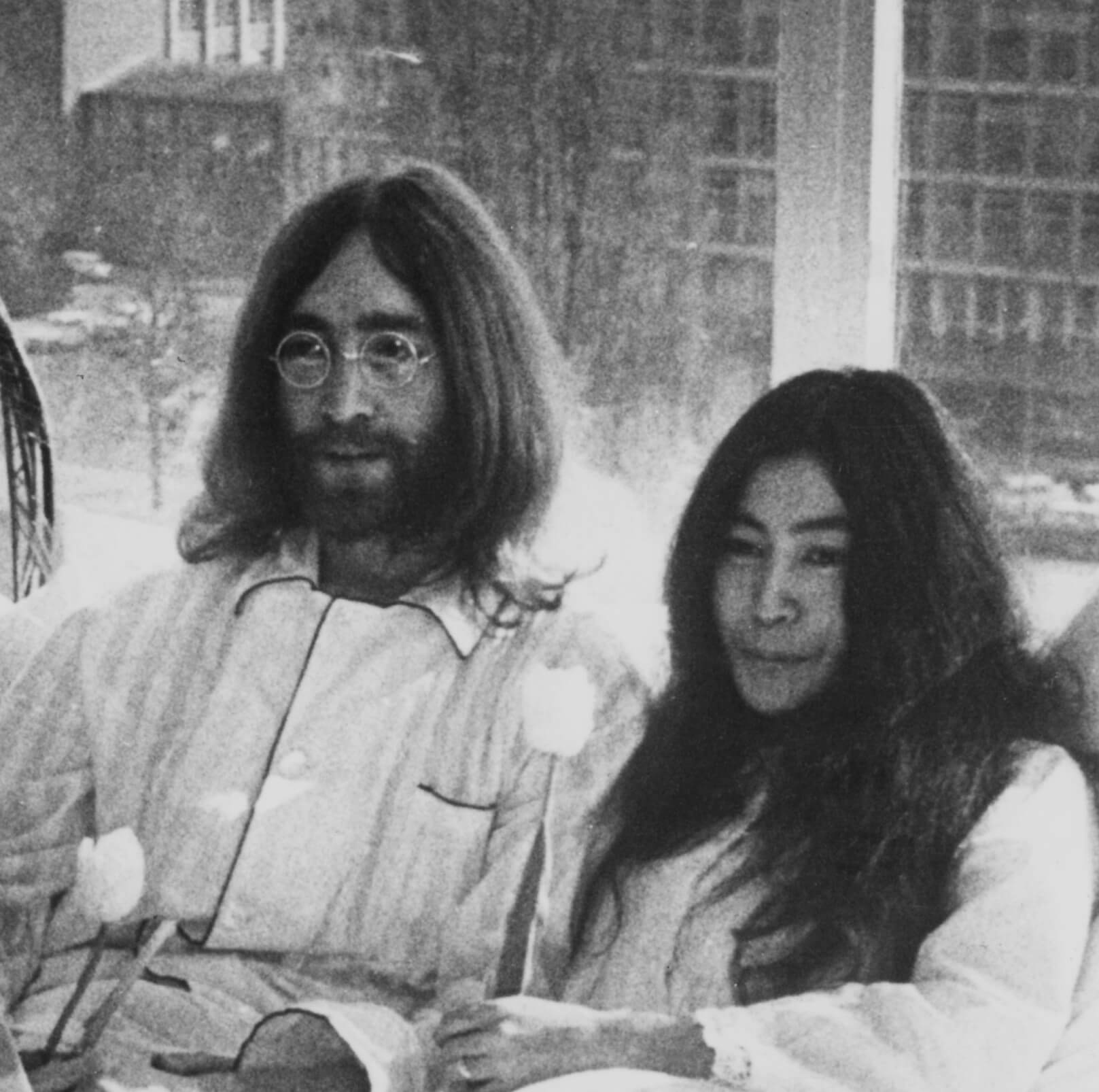 John Lennon and Yoko Ono in bed during the "Give Peace a Chance" era