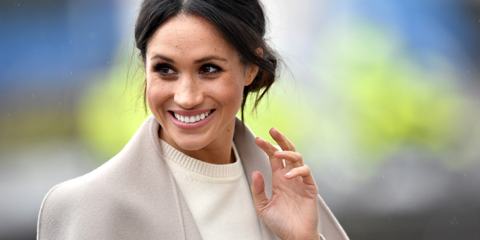 Meghan Markle wears a coat in 2018 in Belfast, Northern Ireland.