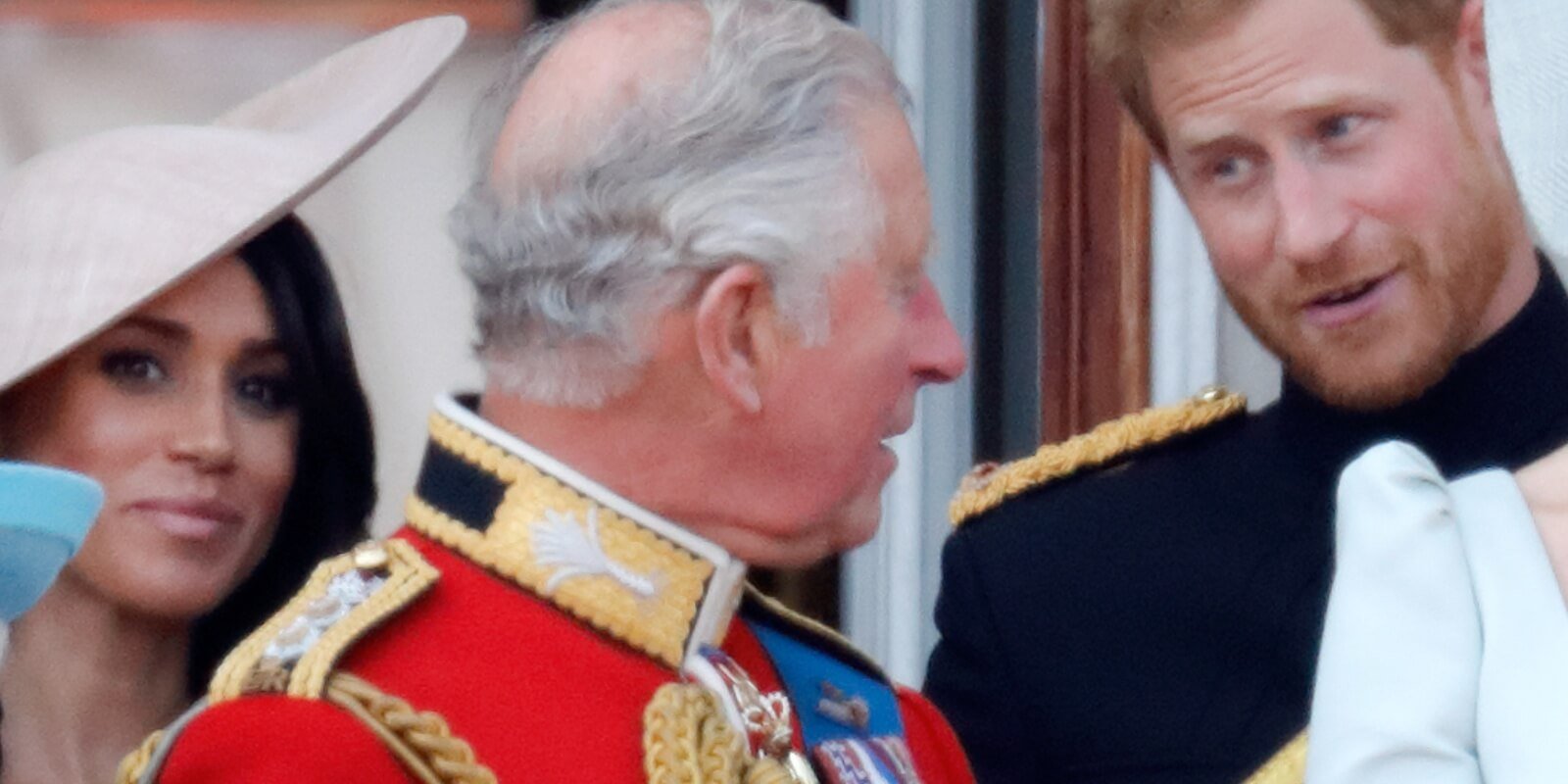 Meghan Markle, King Charles and Prince Harry on the Buckingham Palace balcony in 2018.