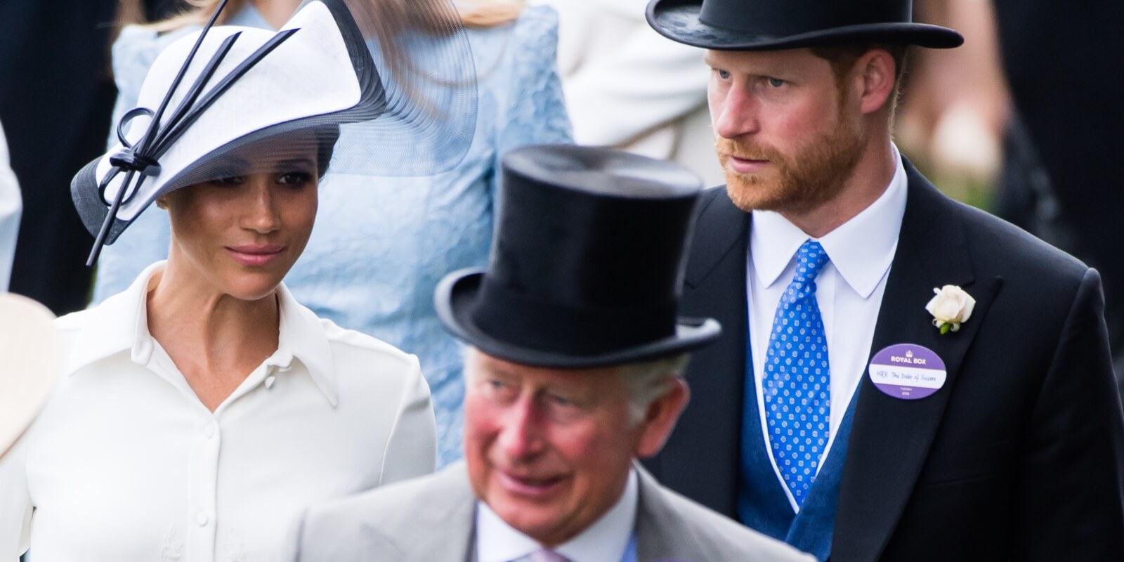 Meghan Markle, Prince Harry and King Charles attend Royal Ascot Day 1 at Ascot Racecourse on June 19, 2018 in Ascot, United Kingdom.