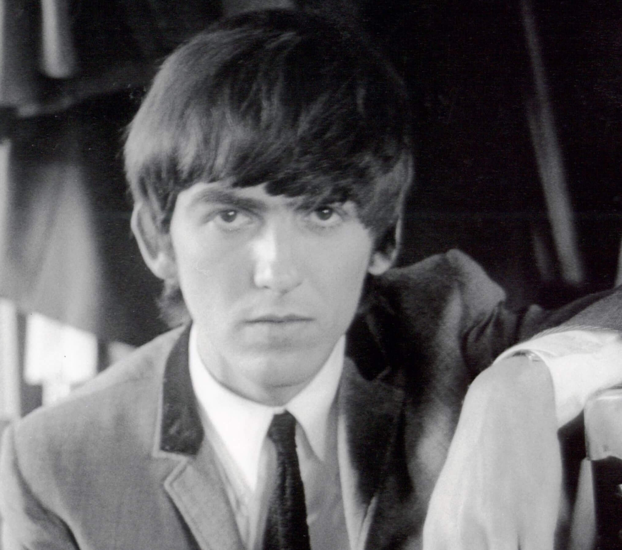 George Harrison, the inspiration behind Oasis' "Supersonic," in black-and-white