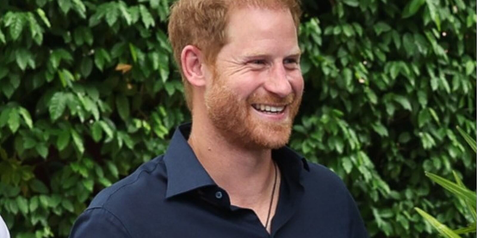 Prince Harry smiles at the Sentebale ISPS Handa Polo Cup on August 12, 2023 in Singapore.