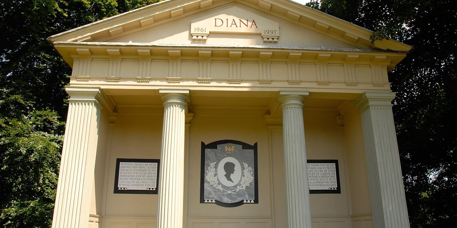 Princess Diana's grave on the grounds of Althorp House at the Spencer family ancestral home.