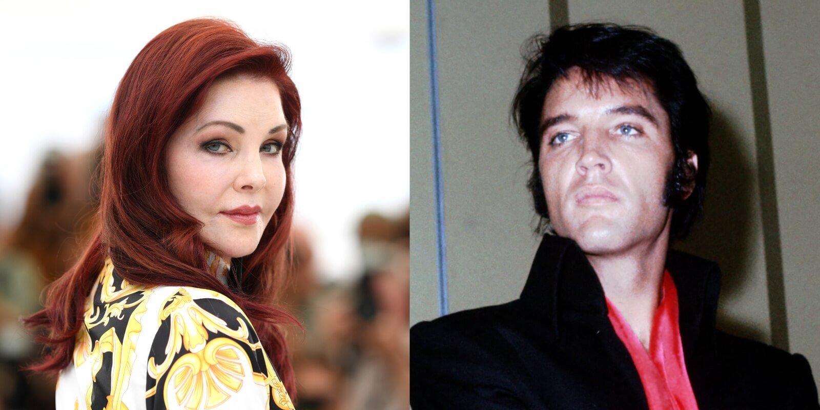 Priscilla Presley in 2022 and Elvis Presley photographed in 1969.