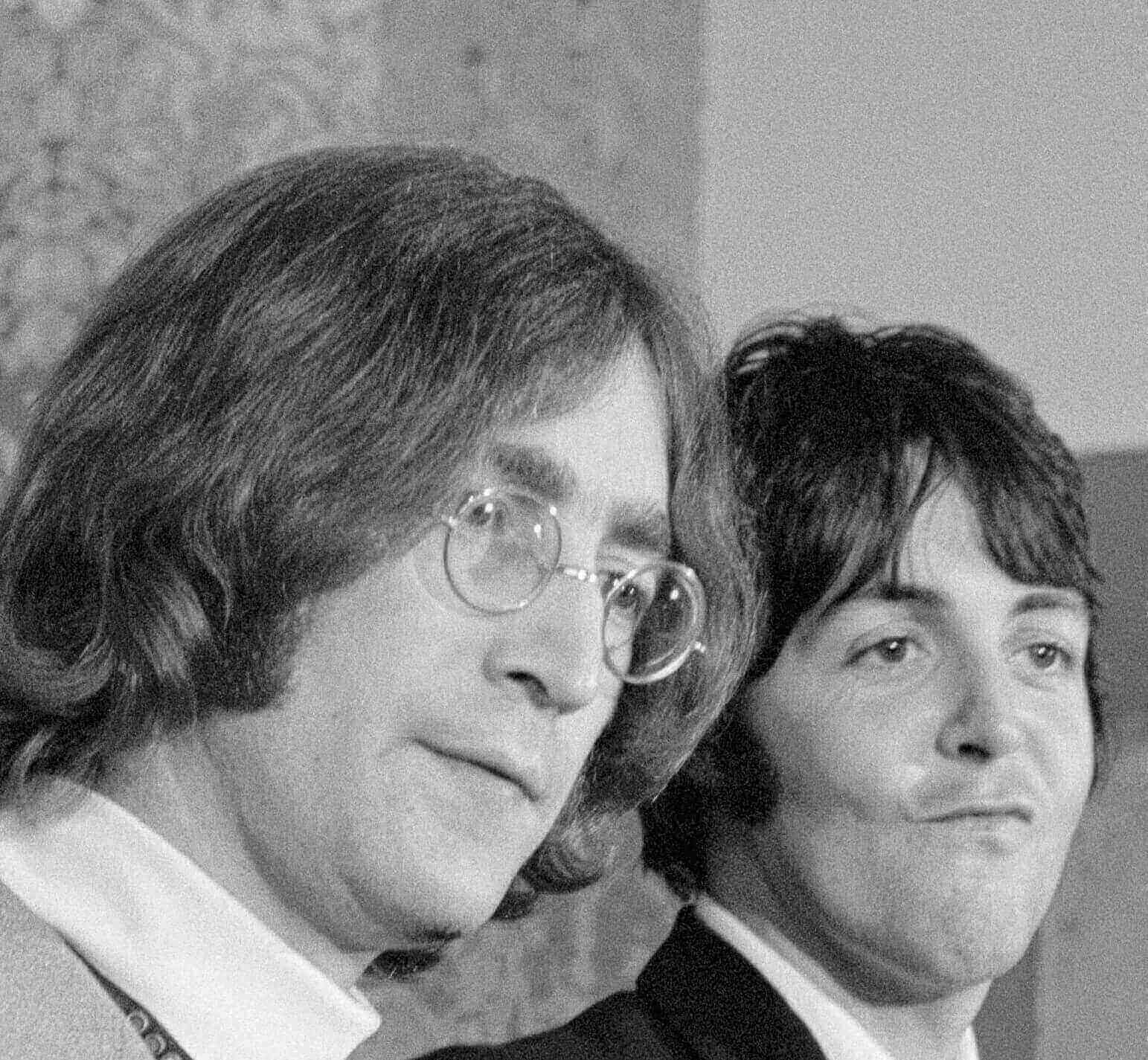The Beatles' John Lennon and Paul McCartney in black-and-white