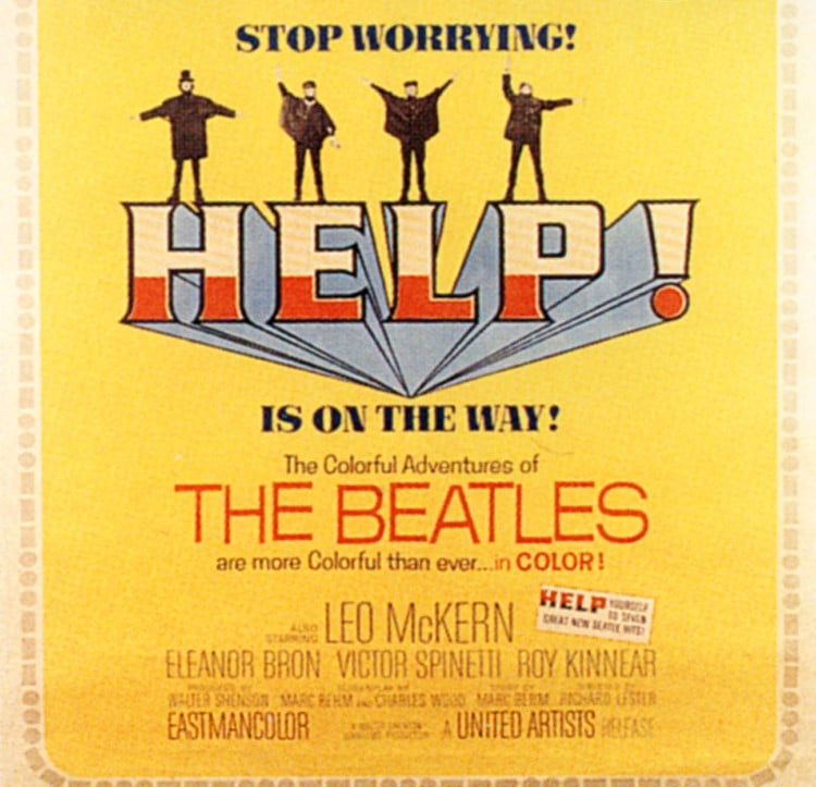 A yellow poster for The Beatles' 'Help!'
