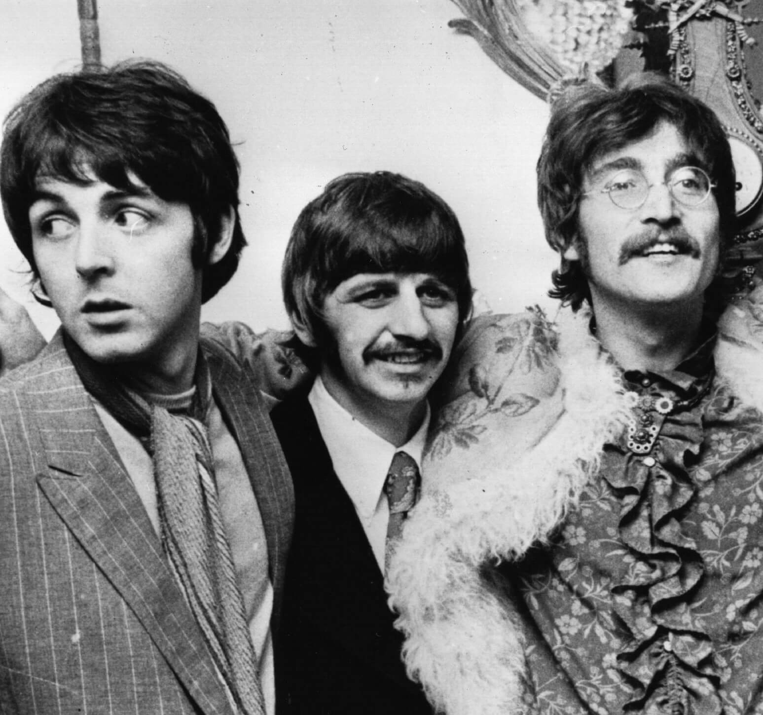 Paul McCartney, Ringo Starr, and John Lennon during The Beatles' 'Magical Mystery Tour' era