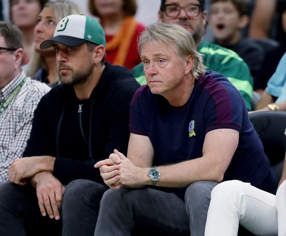 Aaron Rodgers and Milwaukee Bucks co-owner Wes Edens at the 2019 Eastern Conference Finals