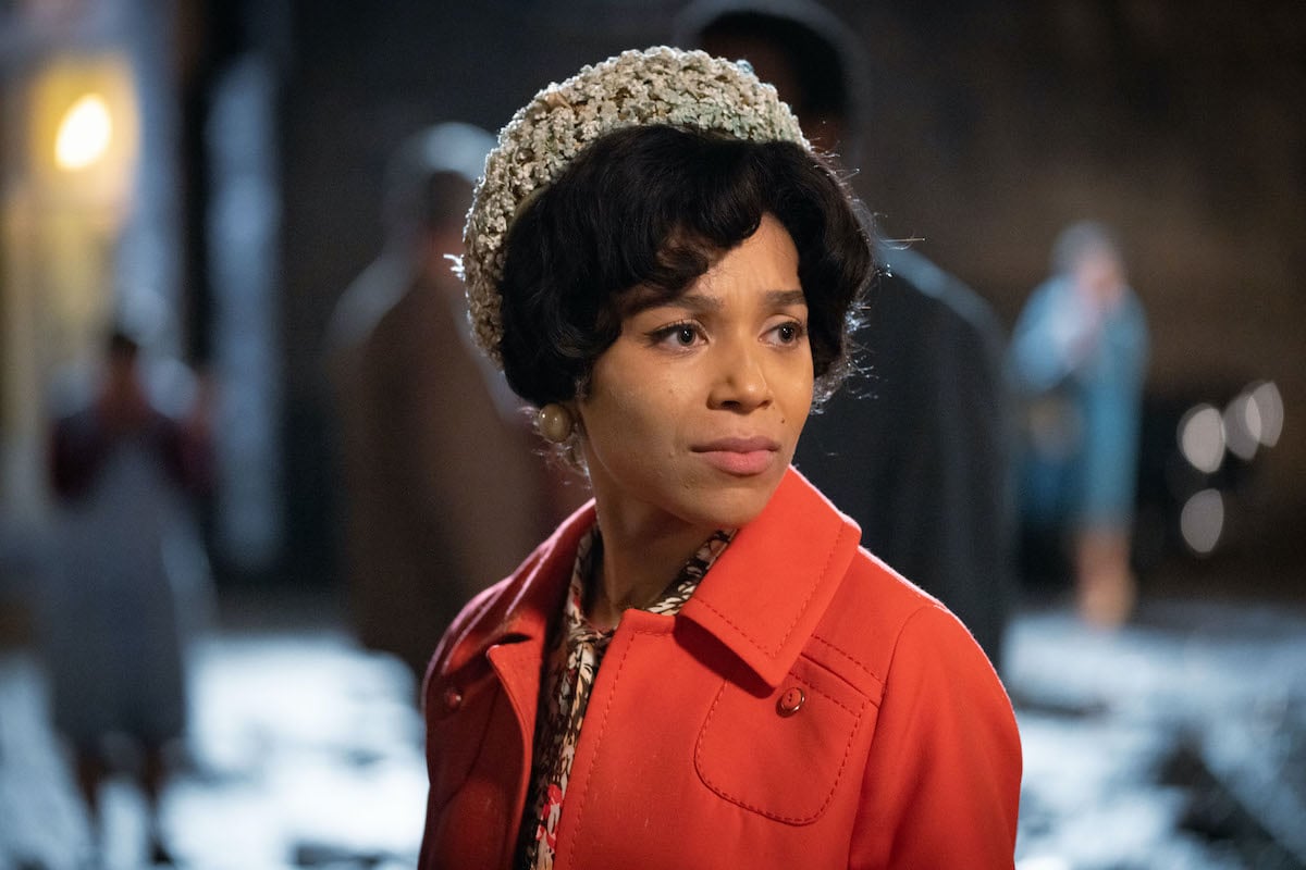 Lucille wearing a red coat in 'Call the Midwife' Season 11