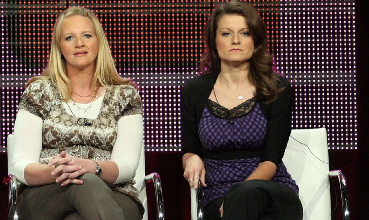 Christine Brown and Robyn Brown are pictured during the 2010 Summer TCA Tour ahead of the premiere of 'Sister Wives'