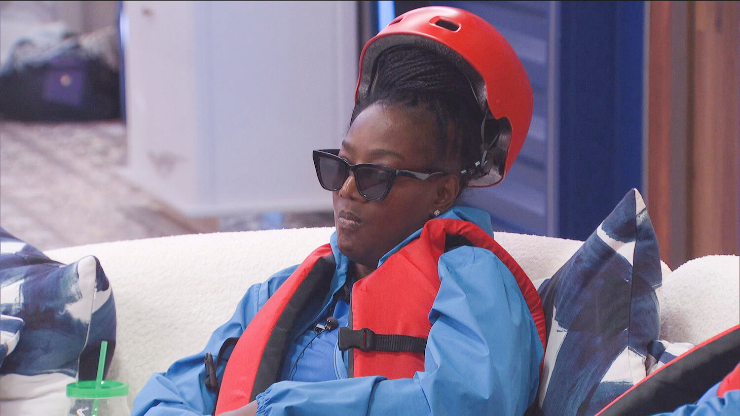 Cirie Fields wearing a safety vest, sunglasses, and helmet in 'Big Brother' Season 25 Week 7