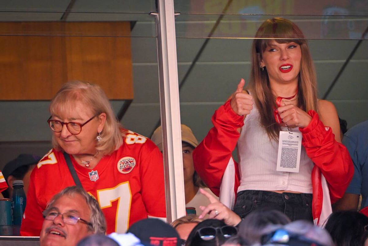 Donna Kelce, mother to Travis Kelce, with Taylor Swift at Kansas City Chiefs game