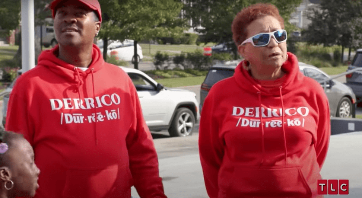 Deon Derrico and his mom GG wearing matching red sweatshirts in 'Doubling Down With the Derricos' Season 4