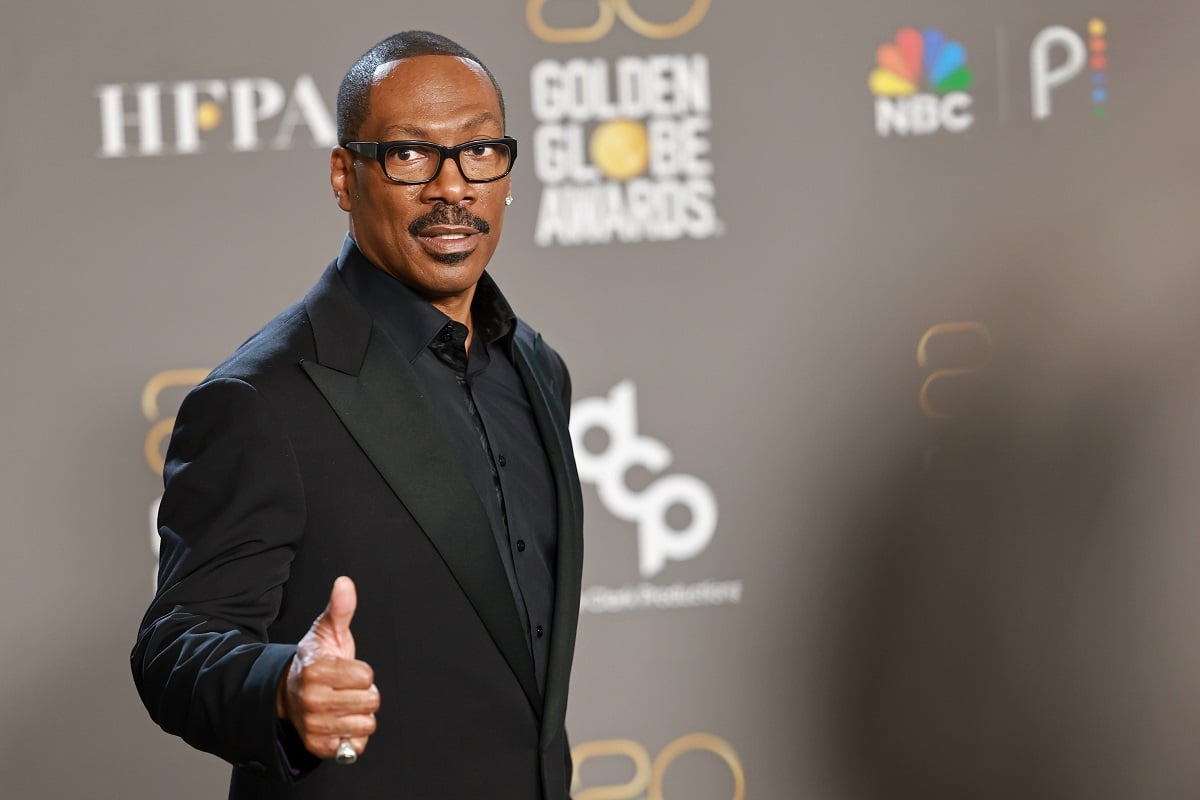 Eddie Murphy poses at the the Cecil B. Demille Award in the press room during the 80th Annual Golden Globe Awards.