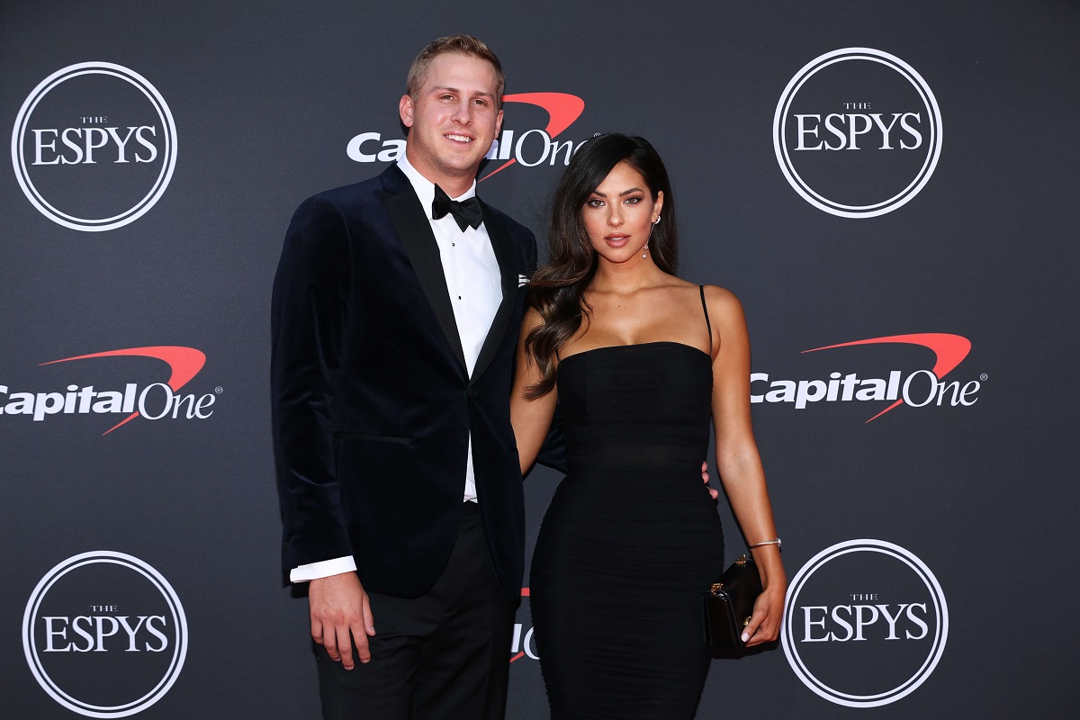 Jared Goff and his fiancee Christen Harper pose on the red carpet at The ESPYs