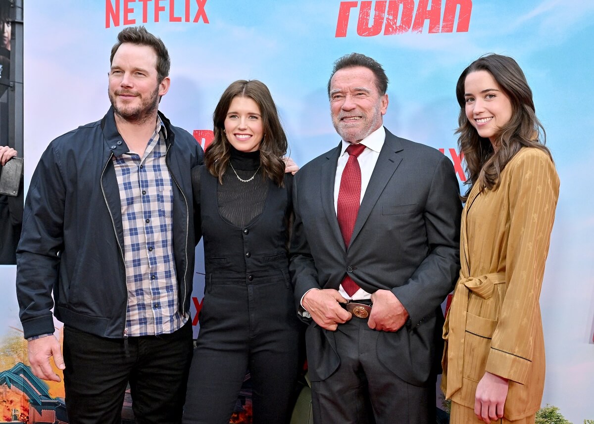 (L-R) Chris Pratt, Katherine Schwarzenegger Pratt, Arnold Schwarzenegger, and Christina Schwarzenegger attend the LA Premiere of Netflix's 'FUBAR'