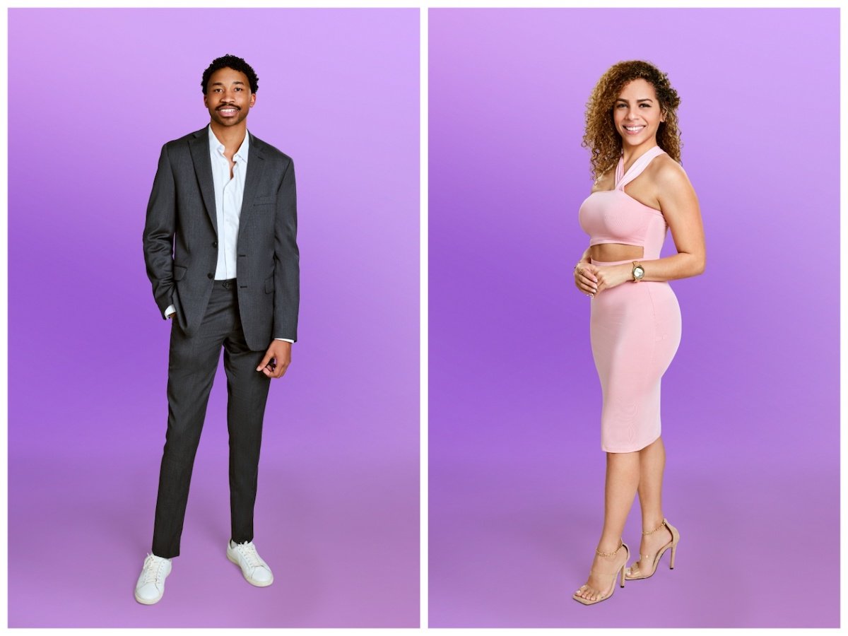 Portraits of Milton and Lydia from 'Love Is Blind' Season 5 on purple backgrounds