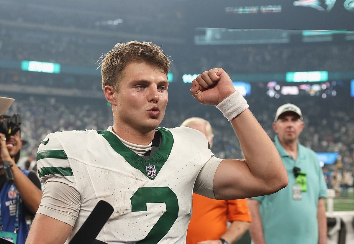 New York Jets quarterback Zach Wilson, who's new girlfriend is Nicolette Dellanno, reacts as he walks off the field following a victory against the Buffalo Bills