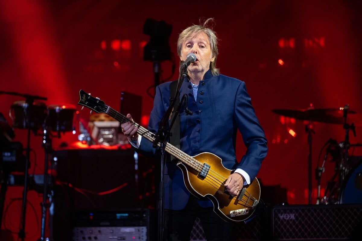 Paul McCartney performing on The Pyramid Stage.