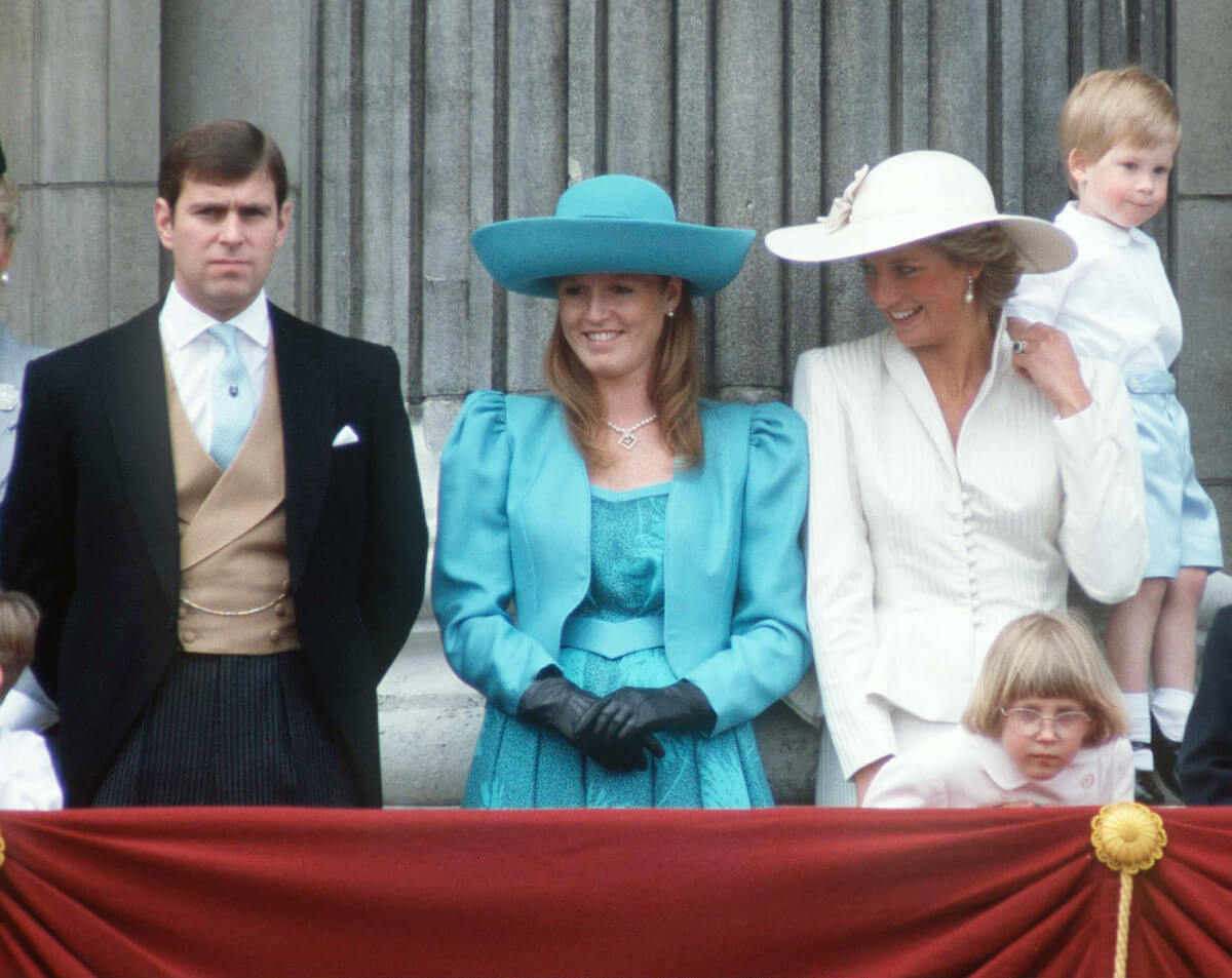 Prince Andrew, Sarah Duchess Of York, Princess Diana And Prince Harry On The Balcony Of Buckingham Palace For Trooping The Colour