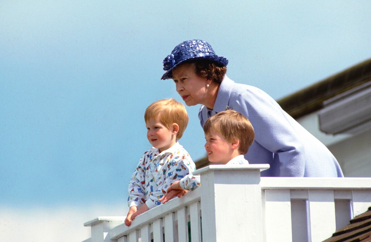 Queen Elizabeth with Prince Harry and Prince William in 1987