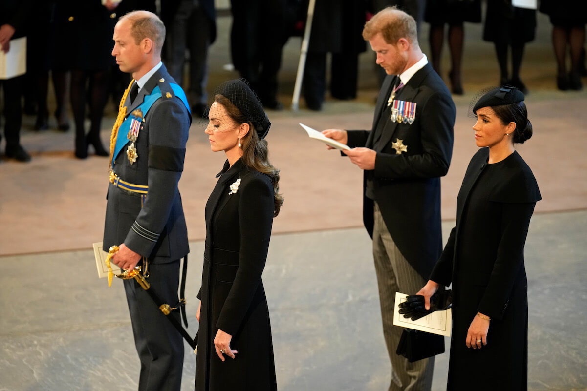 Prince William, Kate Middleton, Prince Harry, and Meghan Markle at Queen Elizabeth's funeral in 2022