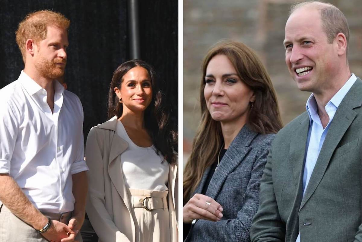 Kate Middleton and Prince William, whose strategy of dealing with Prince Harry and Meghan Markle is 'keep calm and carry on,' and Prince Harry and Meghan Markle.