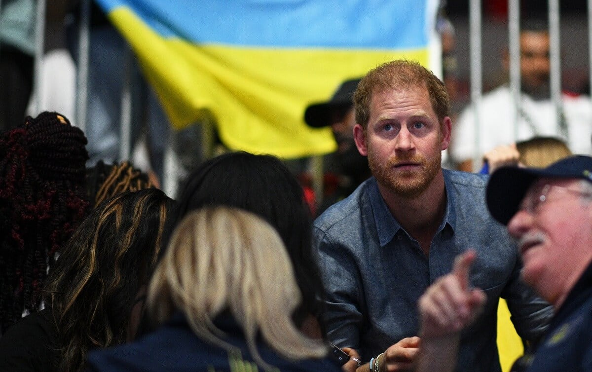 Prince Harry looks on during the mixed team Sitting Volleyball match during Invictus Games