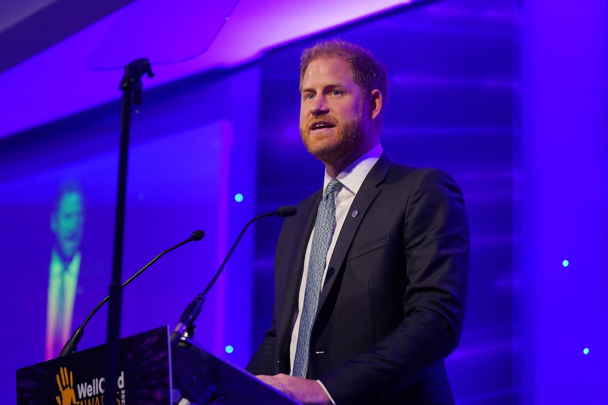 Prince Harry, who mentioned Queen Elizabeth II in his speech at the 2023 WellChild Awards ahead of the anniversary of the queen's death, stands at a podium