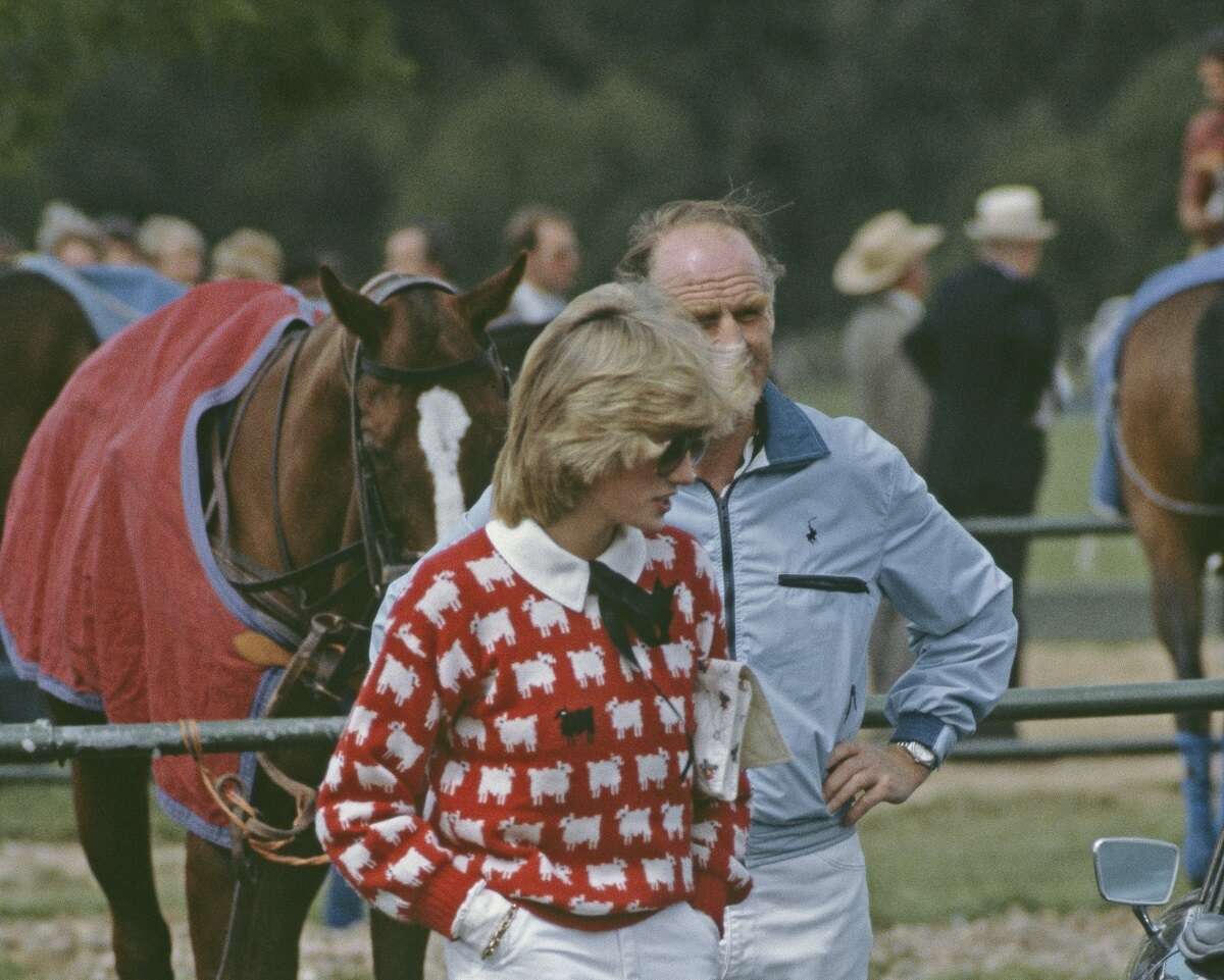Princess Diana wears a sheep sweater at a polo match at Smith's Lawn in 1983