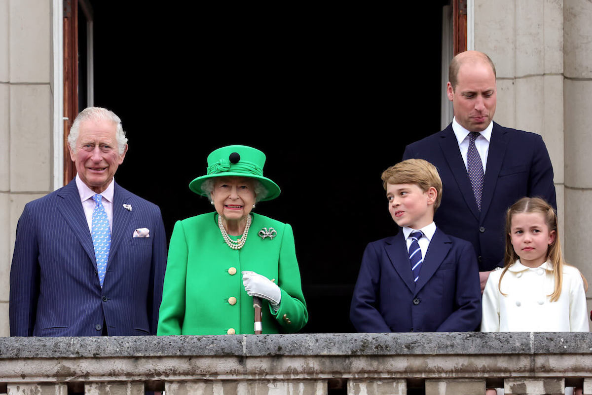 Queen Elizabeth, who was close with great-grandchildren Princess Charlotte and Prince George, stands wtih King Charles, Prince William, George, and Charlotte