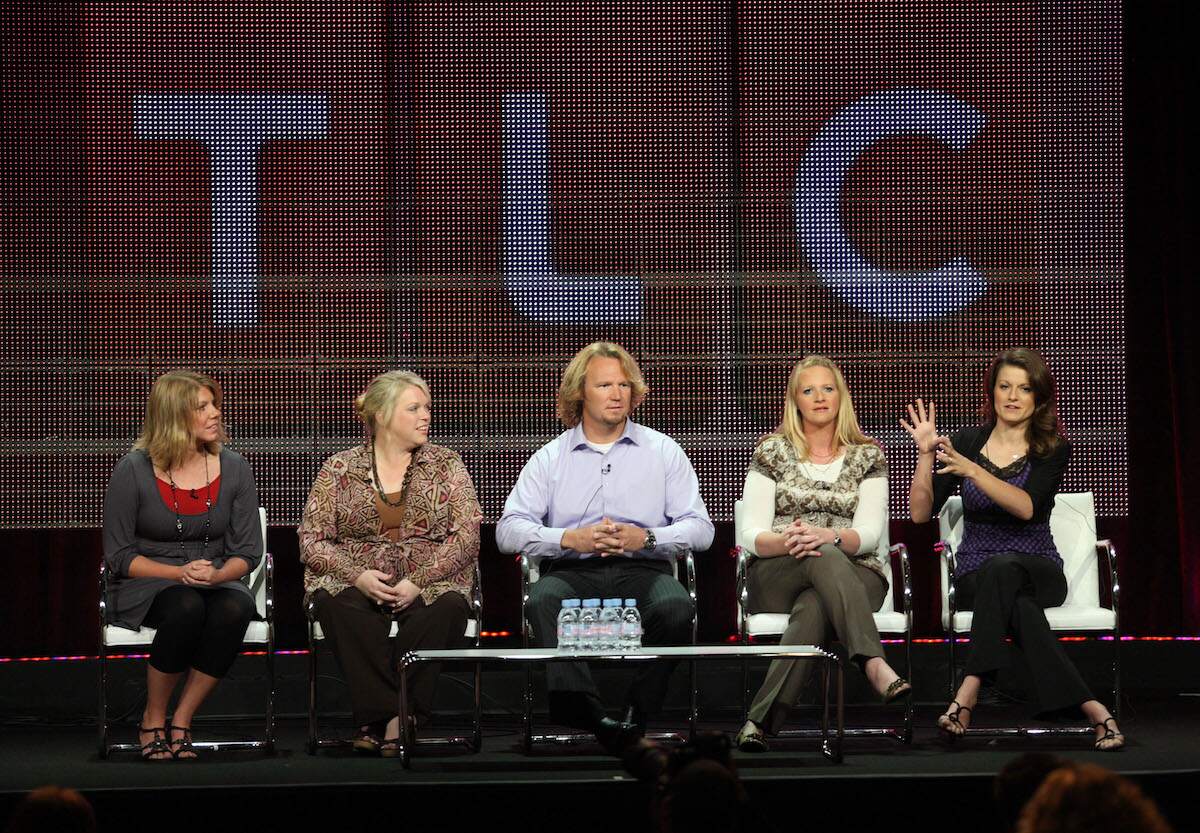 Meri Brown, Janelle Brown, Kody Brown, Christine Brown, and Robyn Brown speak during a "Sister Wives" panel in 2010