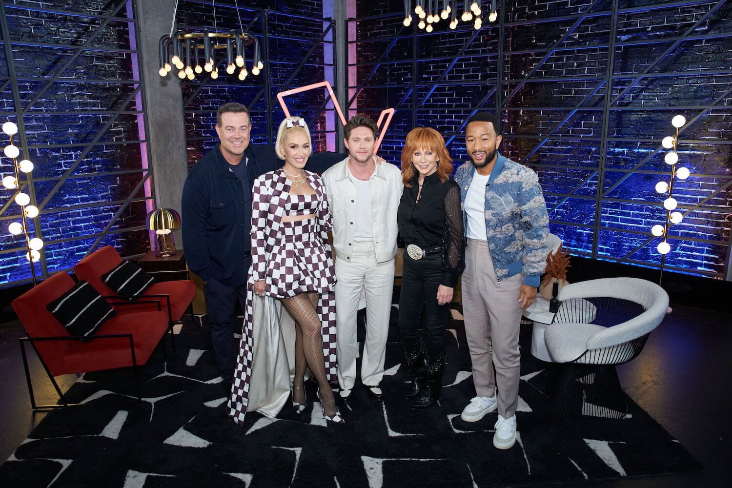 'The Voice' Season 24 coaches Gwen Stefani, Niall Horan, Reba McEntire, John Legend standing together and smiling