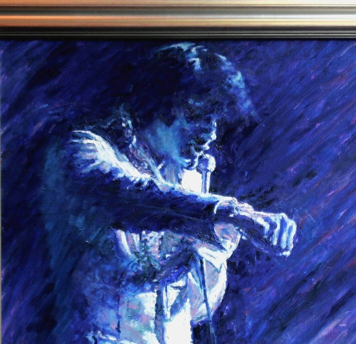 A blue painting of Elvis Presley