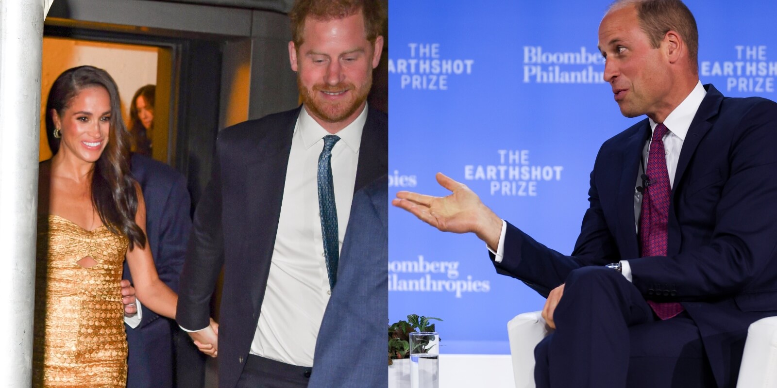 Meghan Markle, Prince Harry and Prince William photographed during separate New York City visits in 2023.