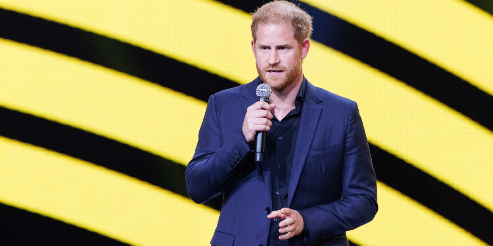 Prince Harry appears during the closing ceremony of the 2023 Invictus Games.