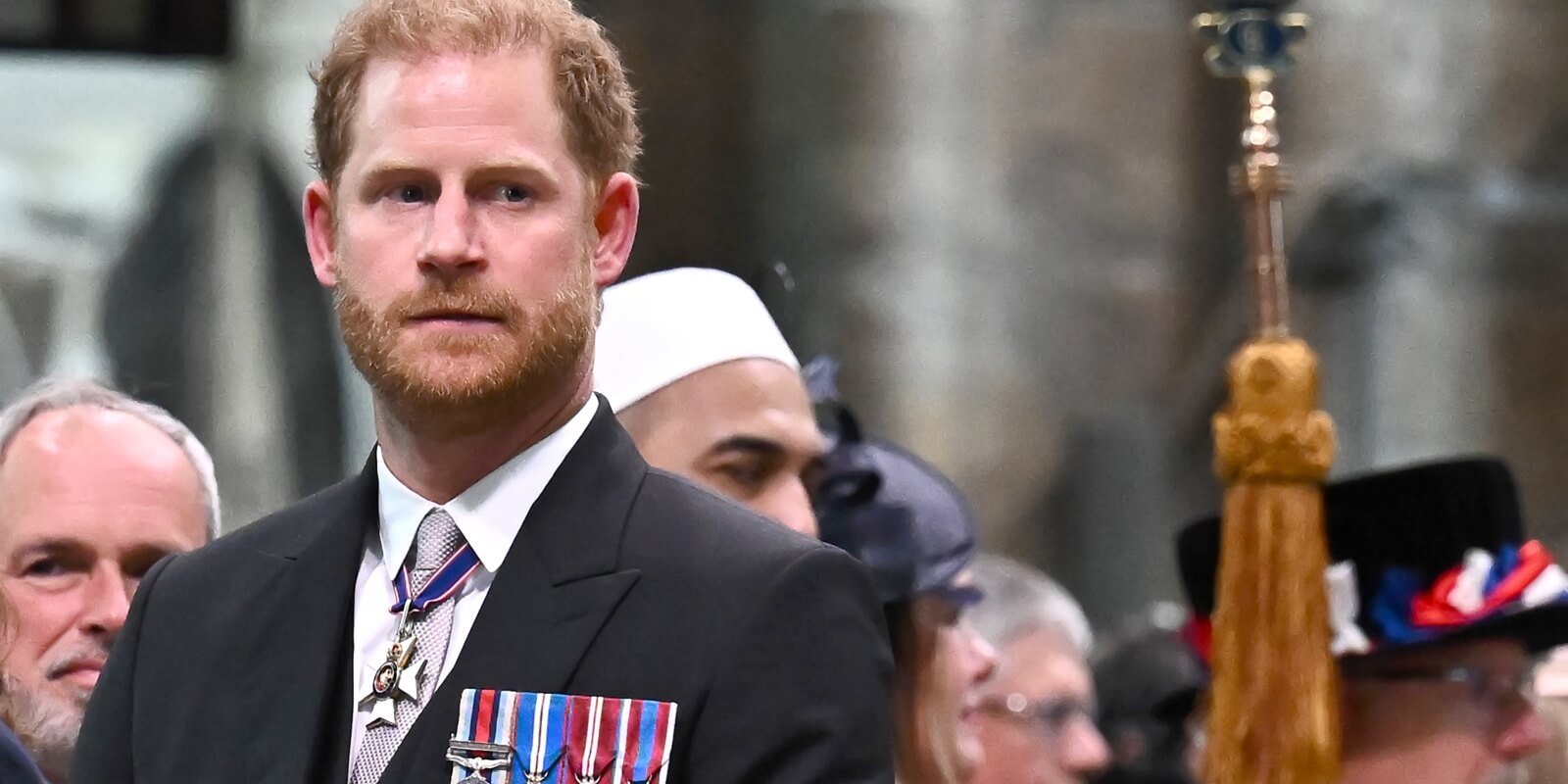 Prince Harry photographed at the coronation of his father King Charles in May 2023.
