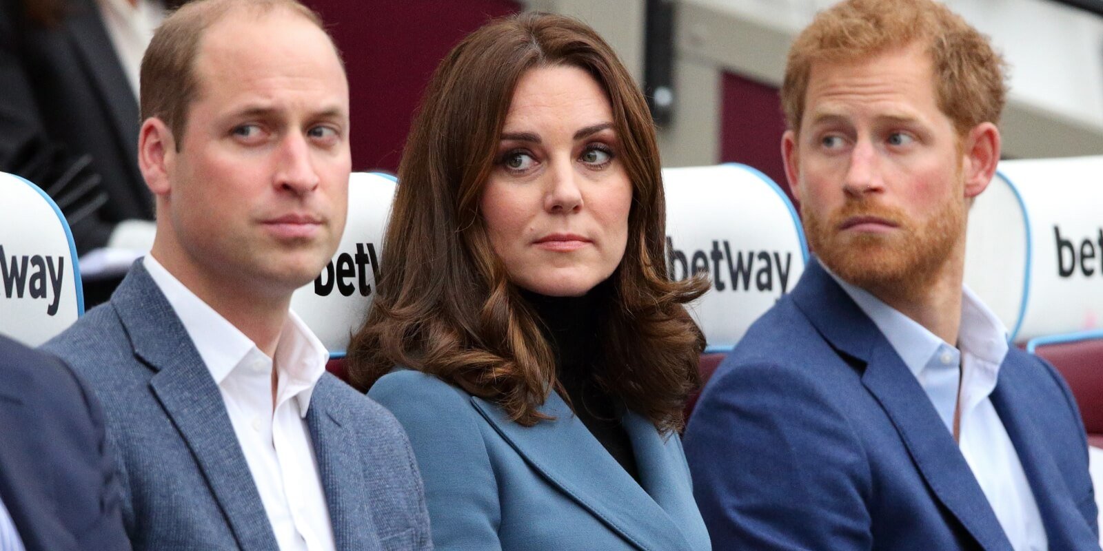 Prince William, Kate Middleton, and Prince Harry photographed in 2017 in London, England.