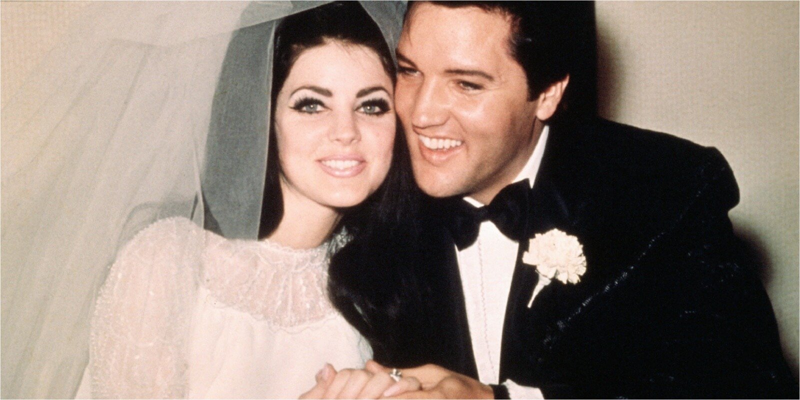 Priscilla Presley and Elvis Presley on their wedding day in 1967.