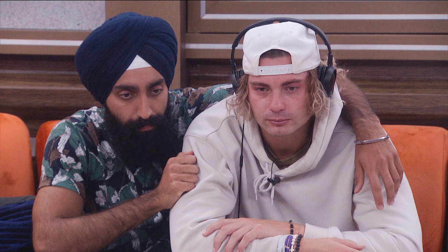 Jag Bains and Matt Klotz sitting next to each other in 'Big Brother' Season 25 
