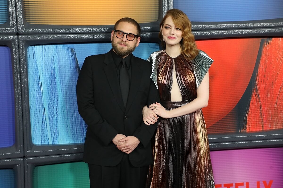Jonah Hill and Emma Stone posing together at the season premiere of Netflix's 'Maniac'.