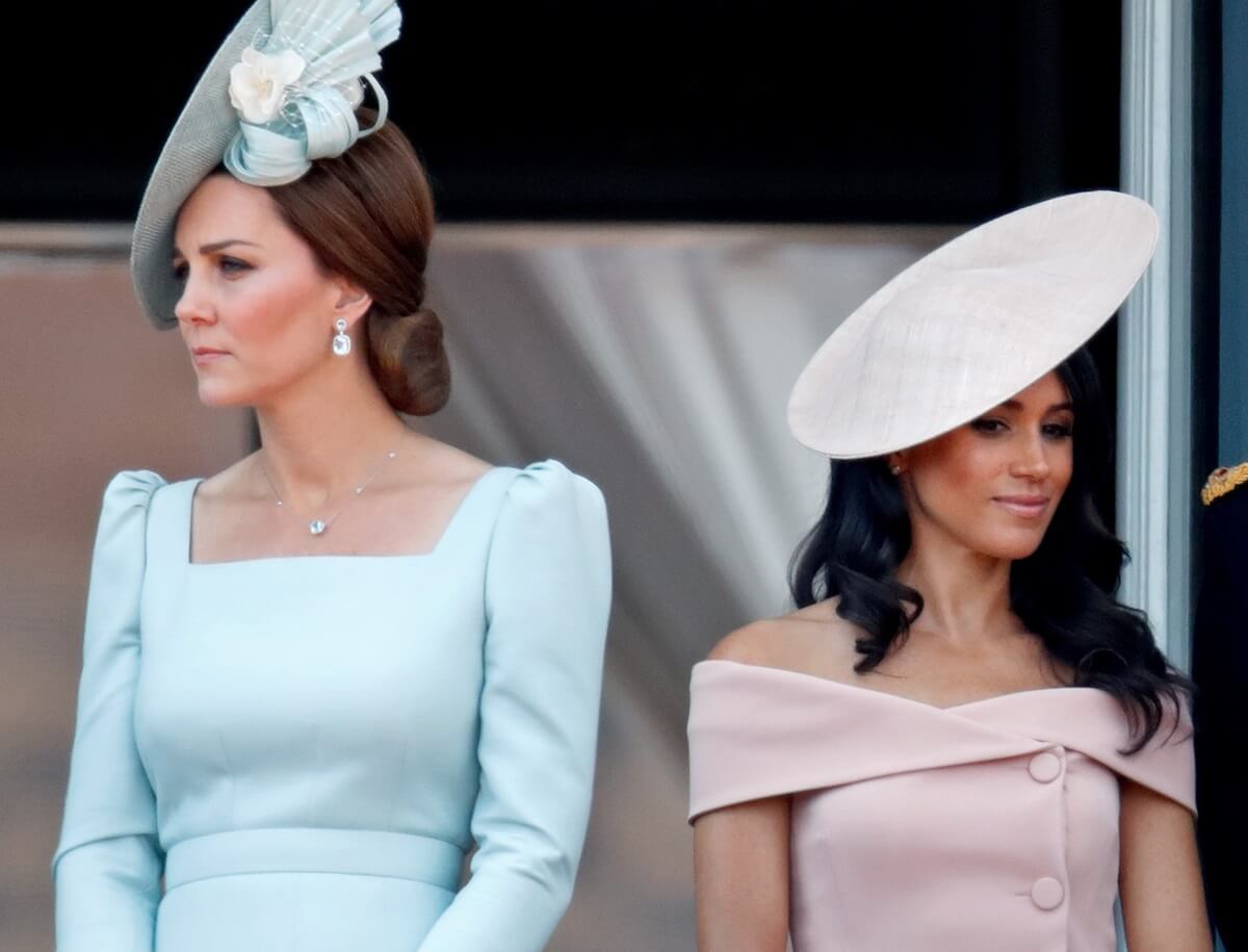 Kate Middleton and Meghan Markle, who used Kate's 'Waity Katie' nickname in a resurfaced video, standing on the balcony of Buckingham Palace during Trooping the Colour 2018