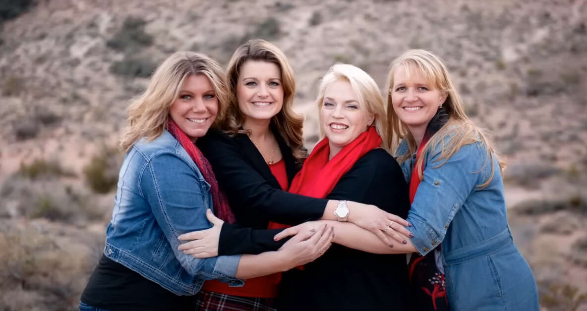 Meri Brown, Robyn Brown, Janelle Brown and Christine Brown embrace for a promotional photo for 'Sister Wives'