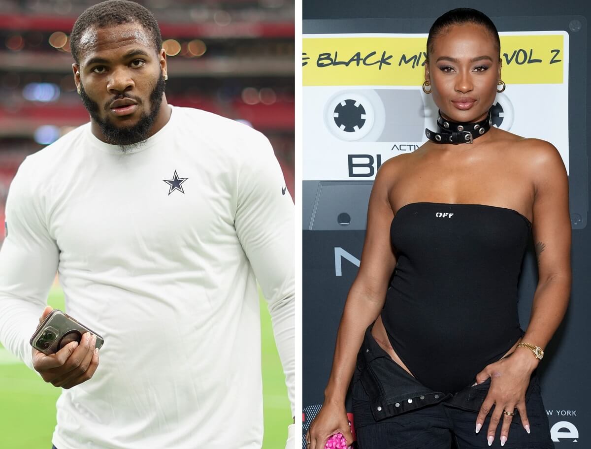(L) Dallas Cowboys linebacker Micah Parsons on the feild before a game, (R) Kayla Nicole at an event in New York City
