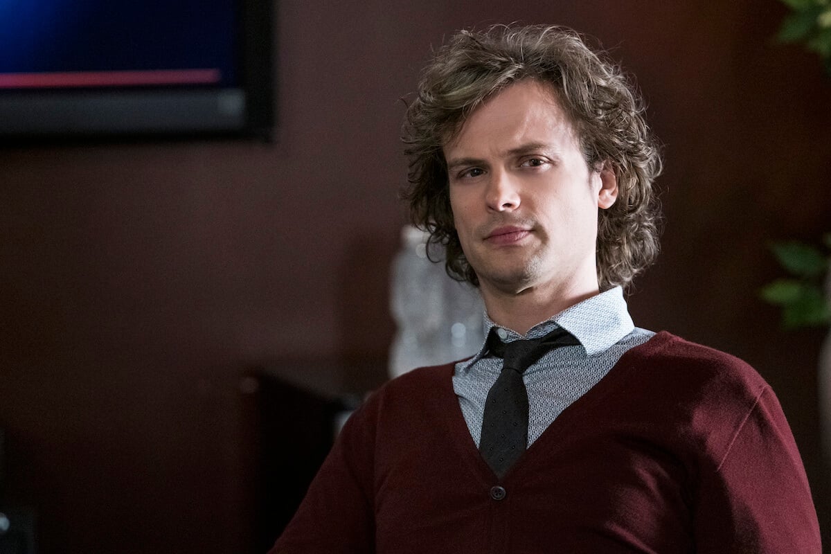 Matthew Gray Gubler as Spencer Reid, wearing a v-neck sweater, in 'Criminal Minds'