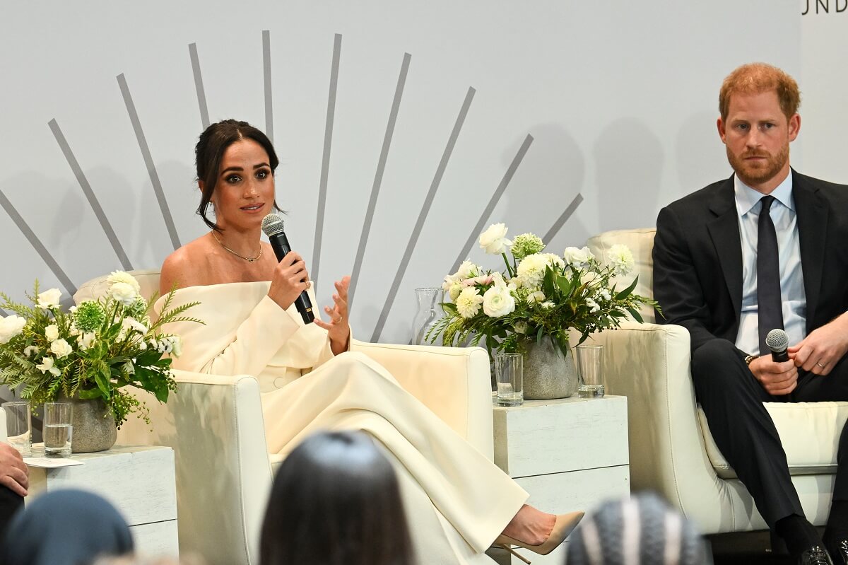 Meghan Markle and Prince Harry onstage at The Archewell Foundation Parents’ Summit Mental Wellness in the Digital Age