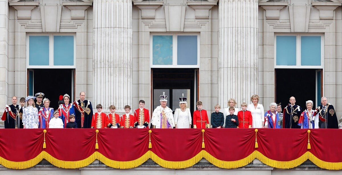 Members of the royal family on balcony during coronation including senior royals Princess Alexandra, Prince Edward, Duke of Kent, Birgitte, Duchess of Gloucester and Prince Richard, Duke of Gloucester