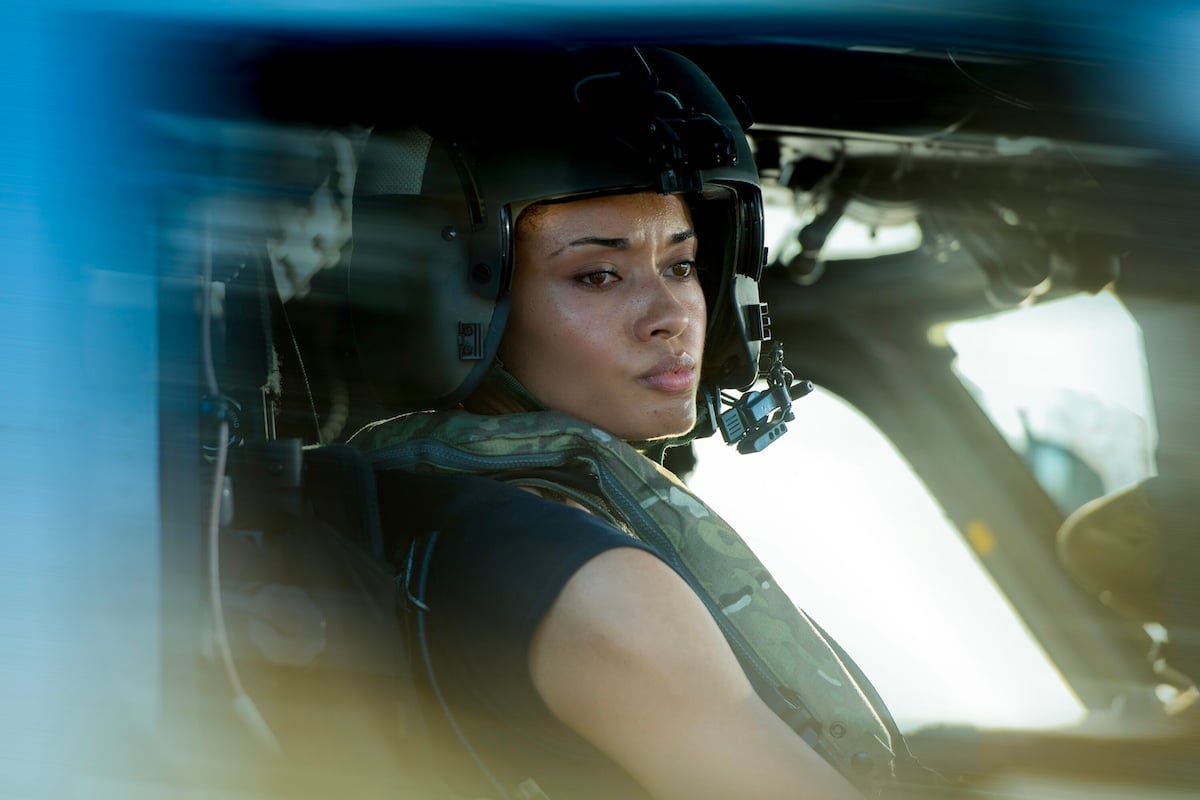 Olivia Swann as Agent Mackey in a helicopter in the 'NCIS: Sydney' series premiere